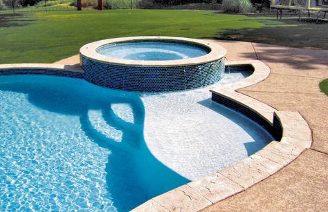 Add a Baja Shelf to an Existing Swimming Pool During a Remodel Blue Haven Pools, Tanning Ledge Pool, Baja Shelf, Pool Makeover, Inground Pool Designs, Swimming Pool Pictures, Pool Plaster, Large Patio Umbrellas, Tanning Ledges