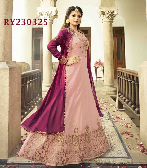 Peach Colour Combinations Indian Dress, Peach Colour Dress, Wedding Anarkali Dress, Peach Colour Combinations, Anarkali Dress Indian, Peach Colour, Embroidered Anarkali, Abaya Style, Party Wear Gown