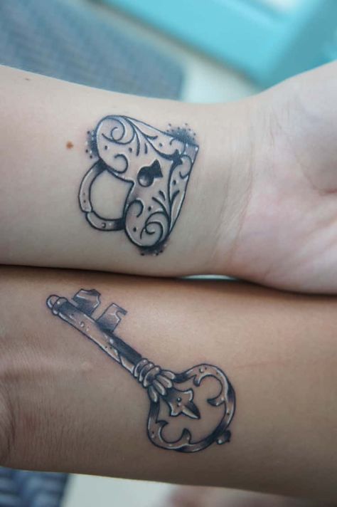 Matching Tattoos Relationships, Couple Matching Tattoos Relationships, Tattoo Ideas Couple, Couple Matching Tattoos, Lock And Key Tattoo, Lock Key Tattoos, Tattoo Key, Matching Tattoo Ideas, Key Tattoo Designs