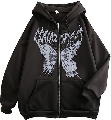 Gothic Hoodies, Baggy Sweatshirt, Y2k Sweatshirt, Skeleton Hoodie, Sweatshirt Y2k, Alt Clothes, Harajuku Sweatshirt, Streetwear Girl, Y2k Butterfly