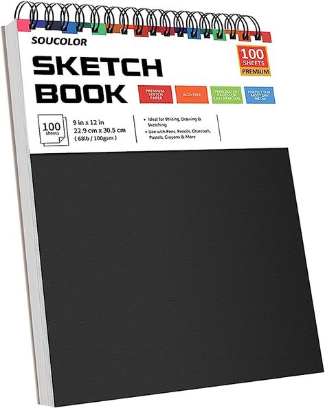 Soucolor 9" x 12" Sketch Book, 1-Pack 100 Sheets Spiral Bound Art Sketchbook, Acid Free (68lb/100gsm) Artist Drawing Book Paper Painting Sketching Pad Creative Books, Sketch Paper, Book Paper, Drawing Book, Sketch Pad, Drawing Pad, Book Drawing, Paper Painting, Graphite Pencils