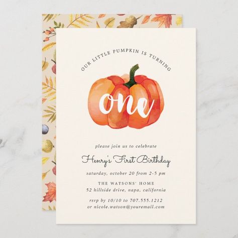 Little Pumpkin First Birthday, Second Birthday Party, Pumpkin First Birthday, Fall Birthday Parties, Third Birthday Party, Pumpkin Birthday, 2nd Birthday Invitations, Pumpkin Party, Fourth Birthday