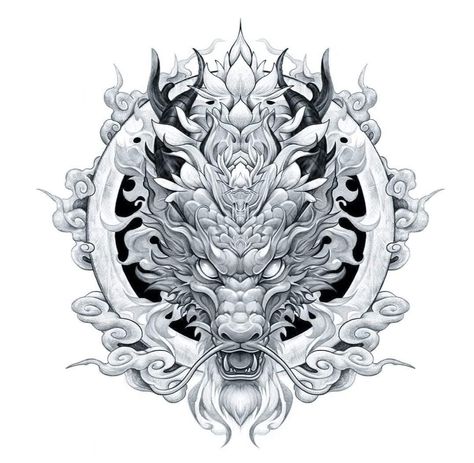 Japanese Dragon Tattoos Designs, 3 Headed Dragon Tattoo, Dragon And Tiger Tattoo Design, Back Dragon Tattoo Men, Dragon Tattoo Bicep, Japanese Dragon Face, Thai Dragon Tattoo, Dragon Face Tattoo, Dragon Chest Tattoo