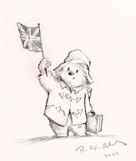 Disney Bear Drawing, Paddington Bear Sketch, Paddington Bear Tattoo Ideas, Paddington Sketch, Stuffed Bear Drawing, Paddington Bear Tattoo, Paddington Drawing, Cute Colored Pencil Drawings, Paddington Tattoo