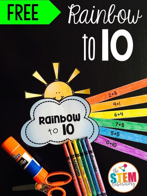 What a pretty math activity for kindergarten! Practice addition to 10 with this colorful craftivity! Partners Of 10, March Craft, Rainbow Facts, Math Craftivity, Cloud Template, Elementary Classroom Themes, Subtraction Kindergarten, March Themes, Kindergarten Rocks