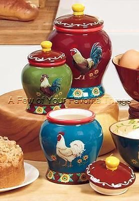 Country Farm Kitchen, Kitchen Cannisters, Farmhouse Kitchen Canisters, Rooster Canisters, Farm Kitchen Decor, Decorate Kitchen, Rooster Kitchen Decor, Colorful Kitchen Decor, Chicken Kitchen