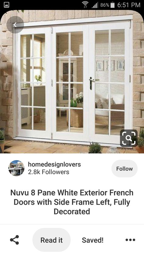 White Glass Door Exterior, French Door With Side Windows, Back Doors Exterior Kitchen, Indoor French Door, Triple French Doors, French Doors With Side Windows, French Garage, French Door Design, French Doors Living Room