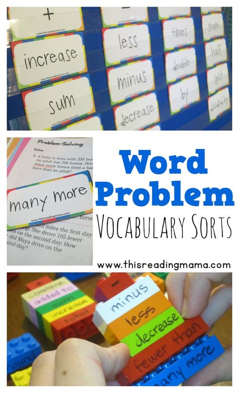 Word Problem Vocabulary Sorts ~ with FREE vocabulary cards for choosing an operation when solving word problems - This Reading Mama Math Vocabulary Activities, Vocabulary Journal, Math Problem Solving, Solving Word Problems, Math Activities For Kids, Math Vocabulary, Math Intervention, Math Instruction, Math Word Problems