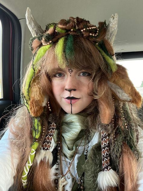 Faun Ears Diy, Faun Makeup Deer, Satyr Ren Faire, Fawn Ren Faire, Firbolg Cosplay, Faun Costume Diy, Dnd Character Cosplay, Faun Ren Faire, Fawn Dnd