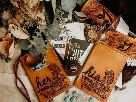 Western Wedding Decor, Books In 2023, Western Weddings, Meadow Wedding, Biker Wedding, Western Themed Wedding, New Product Alert, Vow Books, Leather Designs