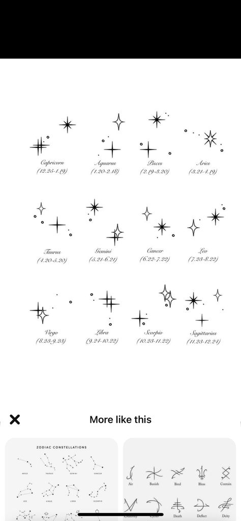 Symbolic Tattoos For Family, Couples Star Tattoos, Friend Star Tattoos, Month Tattoos Symbols, Symbolic Family Tattoos Woman, Birth Month Star Tattoo, July Birth Symbols, Things That Represent August, Birth Stars Tattoo