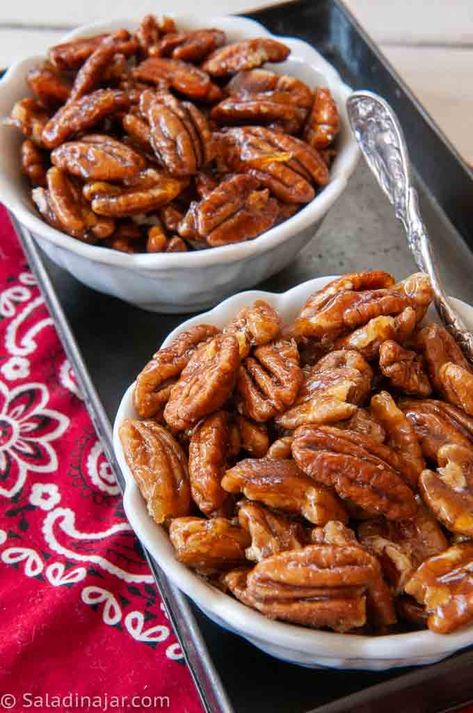 Make these candied nuts in less than 10 minutes. They are sweet, shiny, and simple. Perfect so salads, desserts, and snacks. #candiednuts #pecans #microwavecandy Pecans For Salad, Cinnamon Roasted Pecans, Sugar Coated Pecans, Coated Pecans, Christmas Platters, Pumpkin Spice Pecans, Cinnamon Sugar Pecans, Candied Pecans Recipe, Glazed Pecans