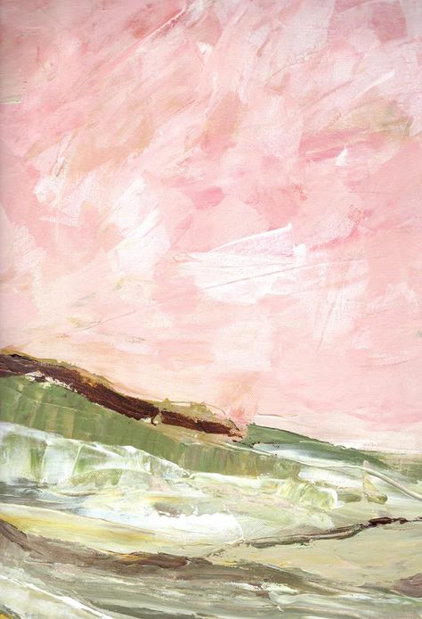 Faaris " Green And Pink Hills I " by Marcy Chapman on Canvas Pink Green Wall Art, Green Yellow And Pink Aesthetic, Pink And Green Artwork, Soft Colorful Aesthetic, Pink And Green Wall Art, Pink And Green Landscape, Light Pink Prints, Pink And Green Poster, Pink And Green Painting