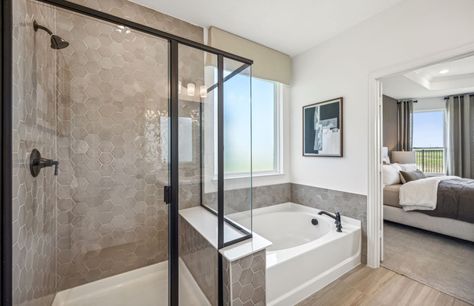 Owner's bath with tub and shower combo Wall Between Shower And Tub, Shower Next To Tub Master Bath, Shower Next To Tub, Separate Shower And Tub, Tub Master Bath, Tub And Shower Combo, Shower Tub Combo, Shower Combo, Tub And Shower