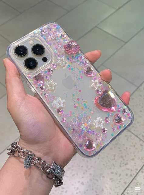 Makeup Phone Case, Phone Cases Aesthetic, Korean Phone Cases, Diy Resin Phone Case, Aesthetic Glitter, Cases Aesthetic, Girly Iphone Case, Girly Phone Cases, Glitter Iphone Case