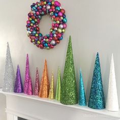 Tree Cones Diy, Christmas Tree Cones Diy, Christmas Tree Cones, Mantle Centerpiece, Cones Diy, Rainbow Christmas Tree, Christmas Cones, Flocked Christmas Trees Decorated, Christmas Tree Decorating Themes