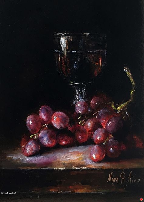 Grapes and Wine by Nina R. Aide, Oil, 7 x 5 x 1/8 Painting Grapes, Grapes And Wine, Oil Painting Videos, Grapes Wine, Oil Painting Nature, Wine Painting, Art Fruit, Painting Competition, Selling Paintings