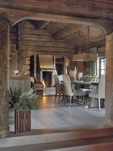 Norwegian Interior, Cabin Interior Design, Log Cabin Interior, Chalet Interior, Wooden Cabins, Cabin Living, Cabin Style, Cabins And Cottages, Rustic Living