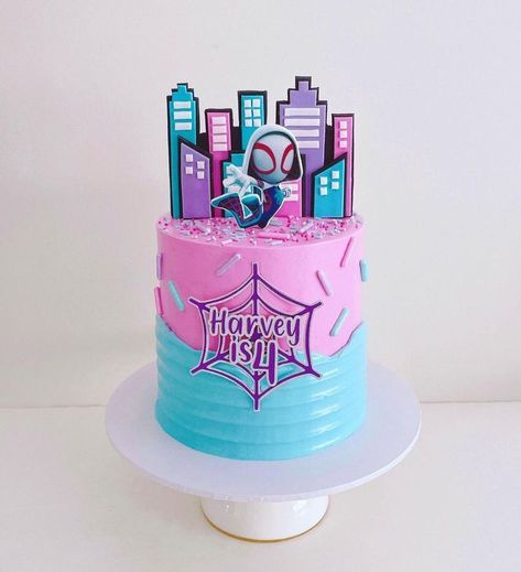 Spidergwen Cake, Ghost Spider Cake, Spidey Birthday, Spiderman Girl, Spider Cake, Hedgehog Birthday, Spiderman Kids, 3rd Birthday Cakes, Mens Birthday Party