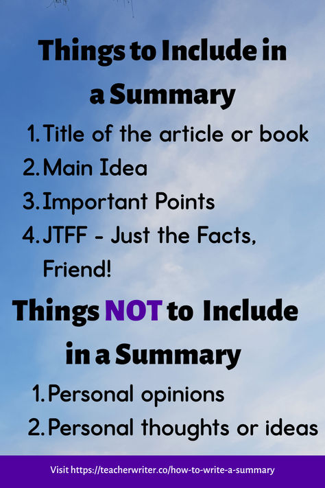 Infographic about what to include and not include in summary writing with a link to a blog post. How To Write A Summary, Opening Sentences Writing Prompts, Teaching Summary Writing, Teaching Summary, Writing Anchor Chart, Upper Elementary Writing, Writing Classroom, Teaching Cursive, Personal Thoughts