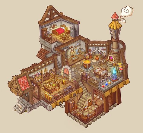 shop interior, SUJIN KIM on ArtStation at https://www.artstation.com/artwork/gKZOG House Concept Art Interior, Fantasy House Concept Art, Fantasy House Concept, House Concept Art, Fantasy Shop, House Concept, Fantasy Rooms, 8bit Art, Building Concept