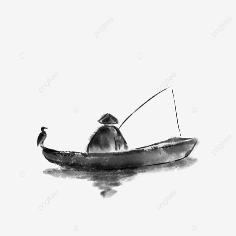 Reflection In Water Tattoo, Vietnam Inspired Tattoos, Fishing Drawing Ideas, Vietnam Tattoo Ideas, Canoe Drawing, Tattoo Philippines, Far Tattoo, Fisherman Tattoo, Trippy Tattoo Ideas