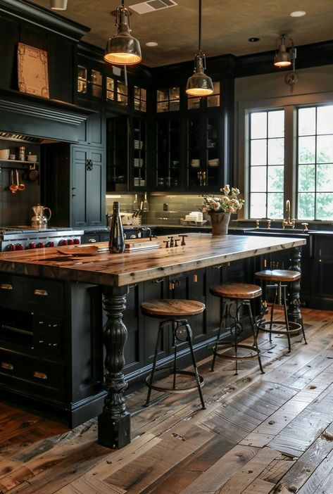 Contemporary Victorian kitchen island ideas combining charm with modern needs Victorian Kitchen Aesthetic, Victorian Kitchen Design, Modern Victorian Kitchen, Victorian Style Kitchen, Victorian Kitchens, Moody Kitchen, Gothic Kitchen, Victorian Style House, Kitchen Windows