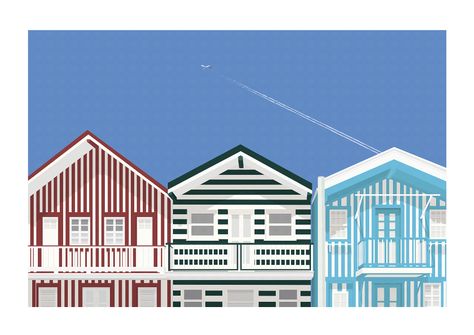 Palheiros da Costa Nova on Behance Costa Nova, Cabin, Illustrations, House Styles