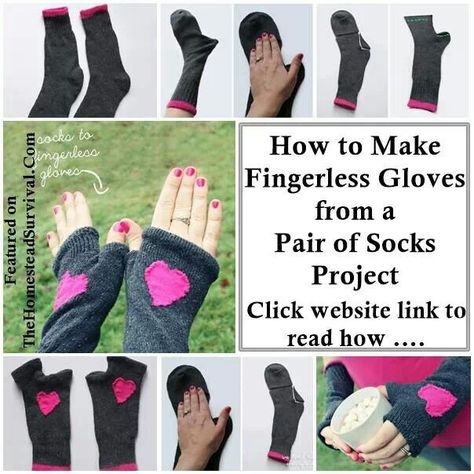 How to make fingerless gloves from a pair of socks. Diy Socks, Stylish Socks, The Homestead, Homestead Survival, Fingerless Mittens, Winter Diy, Cute Socks, T Shirt Diy, Personalized T Shirts