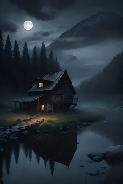 Haunted House Pictures, Little Cabin In The Woods, Whimsical Art Paintings, Easy Photography Ideas, Creepy Houses, Abstract Art Images, Cabin In The Mountains, Bob Ross Paintings, Hd Nature Wallpapers