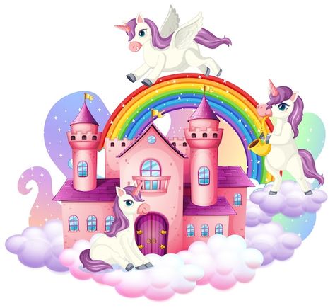 Many cute unicorns cartoon character wit... | Premium Vector #Freepik #vector #unicorn-frame #unicorn #pony #unicorn-cartoon Castle Cartoon, Castle Vector, Baby Print Art, Butterfly Cake Topper, Unicorn Theme, Music Images, Unicorn Print, Cute Unicorn, The Cloud