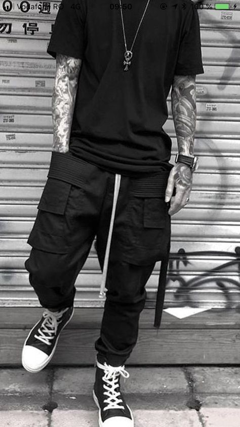 Black Grunge Aesthetic Outfit Men, Dark Casual Outfits Male, Casual Techwear Men, Mens Emo Outfits, Emo Aesthetic Men, Aesthetic Male Outfits Grunge, Dark Grunge Aesthetic Outfits Men, Black Outfits Edgy Men, Dark Grunge Outfits Men