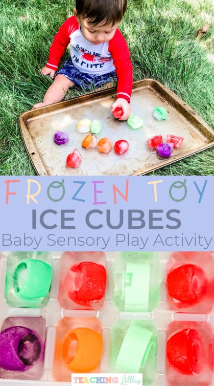 Try this quick and simple frozen toy ice cube activity for your baby. If you need an outdoor activity to help your baby cool off in the summertime and stay busy, this is it. The coldness of the ice cubes will be fun for your baby to nibble on and play with. This activity promotes fine motor skills and fun sensory play. Outdoor sensory baby activity. Activity Cube Baby, Play Outdoor, Infant Sensory Activities, Frozen Toys, Toddler Outdoor, Stay Busy, Disney Frozen Birthday, Sensory Crafts, Activity Cube