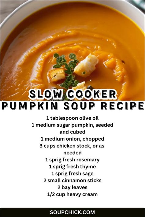 Slow Cooker Pumpkin Soup Recipe - Warm & Creamy Delight Slow Cooker Pumpkin Soup, Cream Of Pumpkin Soup, Slow Cooker Pumpkin, Pumpkin Soup Recipe, Fall Comfort Food, Sugar Pumpkin, Comfort Dishes, The Embrace, Pumpkin Cream