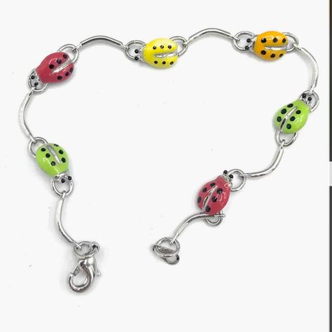 Nwt Never Worn Little Girl’s Cute Ladybug Bracelet. Comes With Original Box. Silver With Multicolored Enamel Ladybugs. 6” Long Ladybug Bracelet, Cute Ladybug, Lia Sophia, Red Yellow, Original Box, Kids Shop, Bracelet, Yellow, Silver