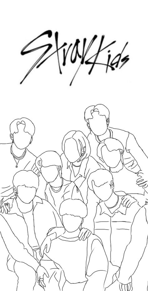 Skz Outline Drawing, Easy Stray Kids Drawings, Kpop Drawings Stray Kids, Stray Kids Drawing Sketch, Skz Lineart, Skzoo Coloring Pages, Stray Kids Painting Ideas, Stray Kids Coloring Page, Stray Kids Painting