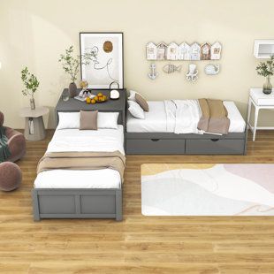 Shared Room Twin Beds Layout, Twin Beds L Shape Layout, Twin Beds Small Room, L Shape Twin Beds, Separate Beds For Couples, L Shaped Beds Twin Shared Bedrooms, L Shaped Twin Beds Ideas, Two Twin Beds In Small Room, Two Single Beds In One Room Ideas