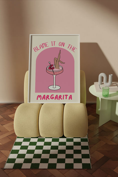 Girly Pink Margarita Art Print - Vintage Retro Decor, Apartment Wall Art, Cocktail Lover Gift Margarita Cocktail Print Fun Bar Wall Art Blame it on the Margarita Printable Wall Art Margarita Cocktail Print Vintage Retro Bar Cart Art Print Girly Pink Print, Apartment Aesthetic #girlywallart #aesthetic #aestheticdecor #greendecor #greenwallart #greenaesthetic #discoball #homedecor #homedesign #homedecoration #wallart#discoball #discodecor #discoballdecor homedecor inspo interior art Margarita Wallpaper, Margarita Aesthetic, Retro Bar Cart, Vintage Retro Decor, Disco Decorations, Apartment Wall Art, Bar Cart Art, Margarita Cocktail, Girly Wall Art