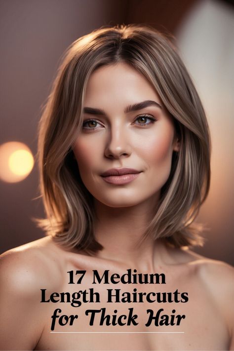 Embrace elegance with 17 sleek medium styles for thick hair! From polished lobs to smooth layers, these looks are perfect for any occasion. Transform your thick hair into a masterpiece! #SleekHaircuts #MediumLengthHair #ThickHairSolutions Medium Hair No Layers, Thick Medium Length Hair With Layers, Lob Thick Hair, Hair Cuts For Straight Hair, Lob For Thick Hair, Haircuts For Thick Straight Hair, Styles For Thick Hair, Thick Hair Solutions, Sleek Haircuts