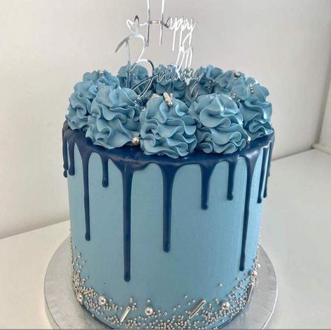 Blue Man Birthday Cake, Guy Cake Design, Blue And Grey Birthday Cake, 18th Birthday Cake Blue And White, Blue White And Silver Birthday Cakes, Blue Drip Cake Birthday, Blue Decorated Cake, Simple Birthday Cake Men, Blue Birthday Cake For Girl