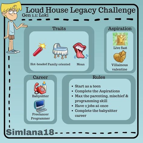 A legacy challenge for the sims 4 based of the loud house show. Gen 1.1 The Sims 4 Build Challenge, Sims 4 Basegame Challenges, The Sims 4 Challenges Base Game, Sims 4 Legacy Challenge Gen 1, Sims 4 Loud House Legacy Challenge, Sims Challenge Base Game, The Sims 4 Challenges Generation, Sims 4 Base Game Legacy Challenge, Sims 4 Storylines Ideas