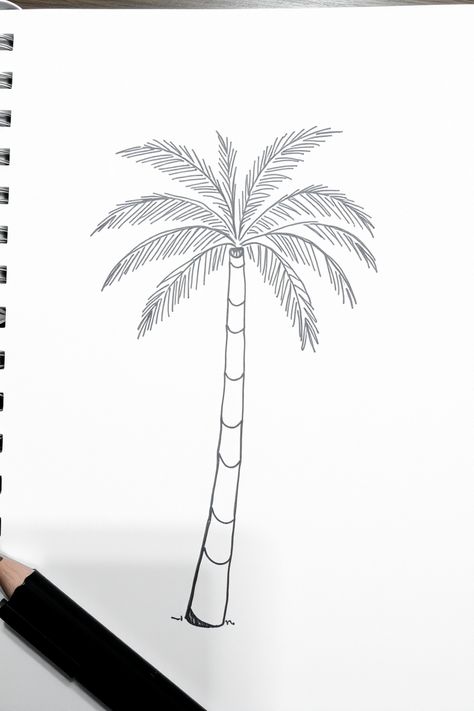 Check Out This Palm Tree Doodle Drawing & 12+ Other Palm Tree Drawing Ideas! #drawinginspiration #drawing Easy Palm Tree Drawing, Palm Tree Doodle, Palm Tree Line Art, Tree Drawing Ideas, Palm Tree Sketch, Tree Line Drawing, Mcm Architecture, Easy Zentangle Patterns, Palm Tree Drawing