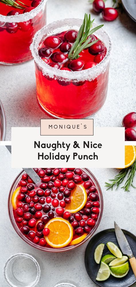 My favorite naughty & nice holiday punch made with cranberry juice, bubbly prosecco and seltzer, vodka and fresh lime juice. This easy sparkling holiday punch is the perfect cocktail for Christmas parties and New Year's Eve! Enjoy it in sugar-rimmed glasses for a fun, fancy twist. #cocktail #christmas #punch #holidayrecipe Adult Christmas Punch Alcohol, Easy New Year’s Eve Cocktails, New Year’s Eve Punch Alcoholic, Prosecco Punch Recipes, New Year’s Eve Punch, Vodka Christmas Punch, New Years Eve Punch, New Years Punch, Christmas Punch Alcoholic