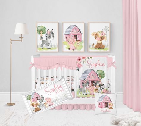 Baby Girl Crib Bedding Set, Farm Crib Bedding Set Girl, Farm Animal Nursery Bedding Set, Pink Floral Crib Bedding, Farm Nursery Decor Girl - Etsy Baby Girl Crib Sheets, Baby Girl Crib Bedding Sets, Barnyard Theme, Farm Nursery Decor, Floral Crib Bedding, Floral Farm, Girl Crib Bedding, Crib Sheets Girl, Girl Crib Bedding Sets