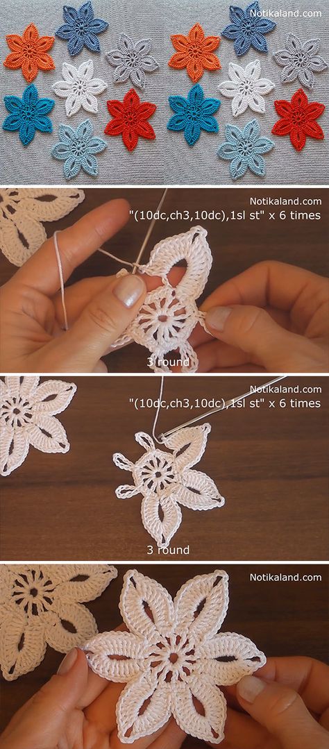 Easy Crochet Lace Flower You Should Learn | CrochetBeja Crochet Lace Flower, Crochet Lace Pattern, Crochet Snowflakes, Crochet Simple, Crochet Flower Tutorial, Crochet Flower Patterns, Lace Flower, Lace Crochet, Crochet Flower