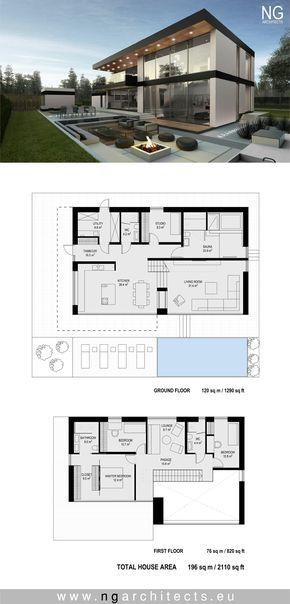 Dröm Hus Planer, Modern Contemporary House Plans, Small Villa, Modern House Floor Plans, A Modern House, Modern Minimalist House, Modern Villa Design, Villa Plan, House Plan Gallery