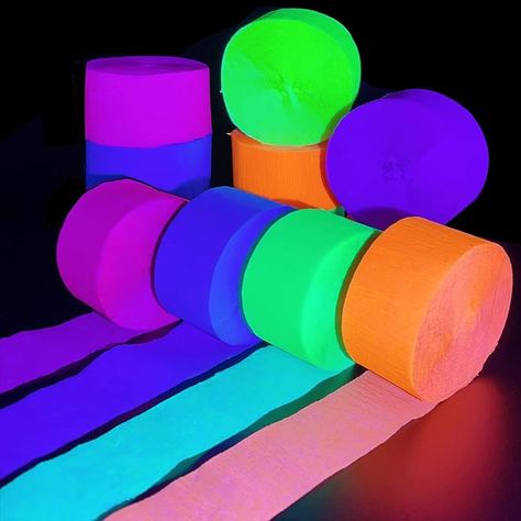 Amazon.com: 800feet Blacklight Party Streamer Decorations 8 Rolls Glow Crepe Paper UV Reactive Fluorescent Neon Paper Streamers Glow Party Supplies and Decorations for Wedding, Birthday, Neon Party, Fiesta Party : Home & Kitchen Neon Birthday Party Decorations Diy, Blacklight Birthday Party, Birthday Neon Party, Glow Party Decorations, Party Streamer, Streamer Decorations, Decorations For Wedding, Neon Birthday Party, Glow Party Supplies