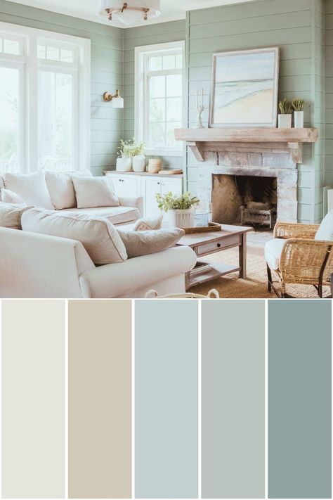 This is the perfect beachy color scheme for your beach house. These Sherwin-Williams coastal paint colors are a stunning color combination. Modern Coastal Color Palette, Seaglass Paint Colors, Beach Bedroom Colors, Colors Hex Codes, Coastal Color Scheme, Beach Color Palettes, Coastal Paint Colors, Coastal Paint, Beach House Colors