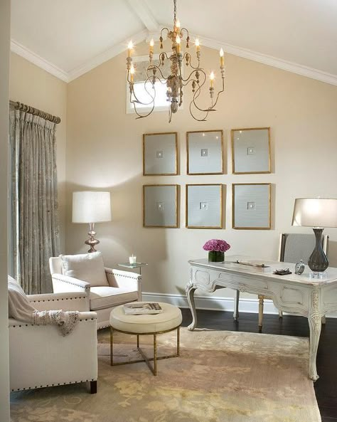 Vallone Design: Elegant office with vaulted ceilings, dark hardwood floors and latte colored walls. ... Traditional Desk, Dream Office, Elegant Office, Modern Home Office, Home Office Space, Home Office Ideas, Crown Molding, Home Design Decor, Home Offices