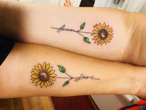 Mother & Daughter Tattoo - Sunflowers Mommy Daughter Tattoos, Sunflower Tattoo Thigh, Mother Daughter Tattoo, Sunshine Tattoo, Mom Daughter Tattoos, Sunflower Tattoo Sleeve, Sunflower Tattoo Shoulder, Daughter Tattoo, Mother Tattoos